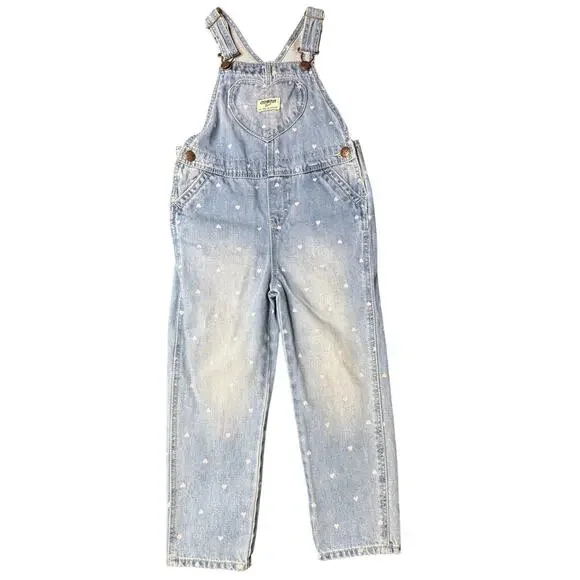 OshKosh B'gosh Pink Hearts Denim Overalls Size 5T - Picture 3 of 11